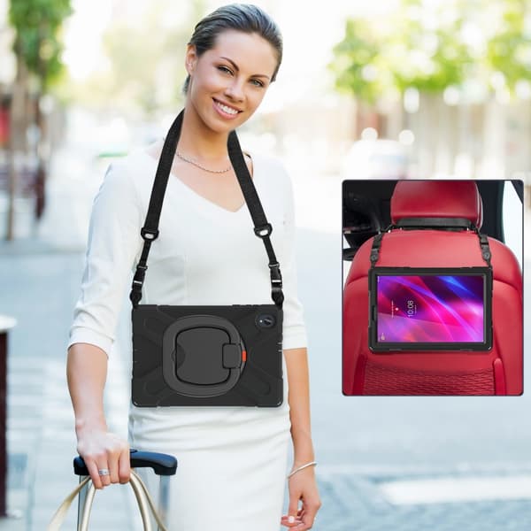 SKALO Lenovo Tab M10 FHD Plus 10.3" Extra Stöttåligt Armor Ring Skal med Axelrem - Svart