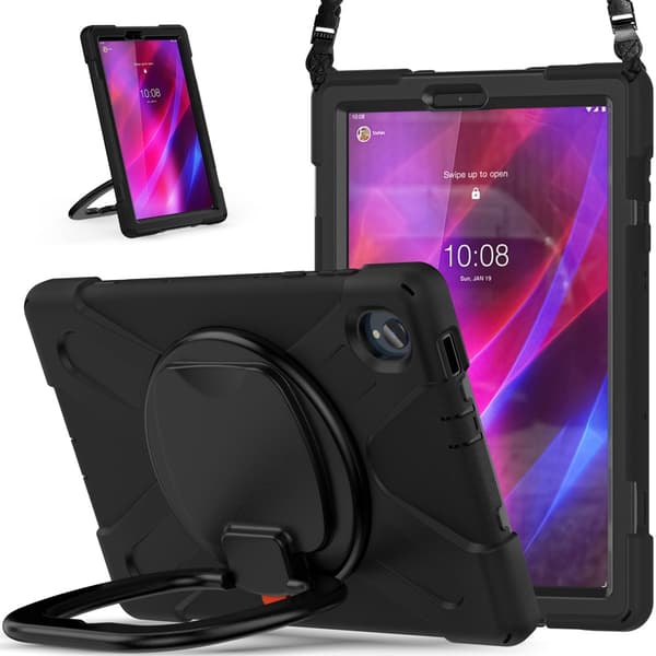 SKALO Lenovo Tab M10 FHD Plus 10.3" Extra Stöttåligt Armor Ring Skal med Axelrem - Svart
