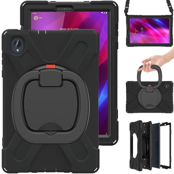 SKALO Lenovo Tab M10 FHD Plus 10.3" Extra Stöttåligt Armor Ring Skal med Axelrem - Svart