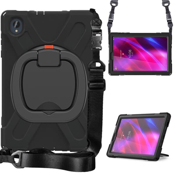 SKALO Lenovo Tab M10 FHD Plus 10.3" Extra Stöttåligt Armor Ring Skal med Axelrem - Svart