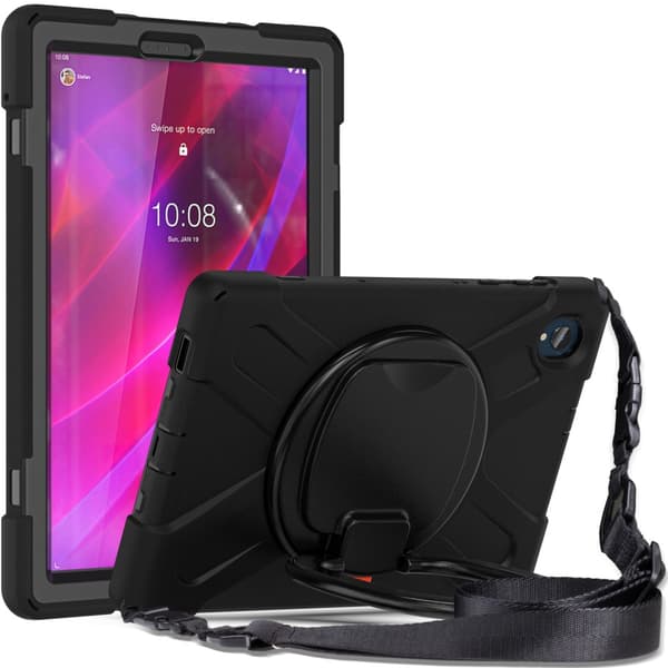 SKALO Lenovo Tab M10 FHD Plus 10.3" Extra Stöttåligt Armor Ring Skal med Axelrem - Svart