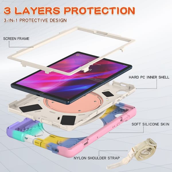 SKALO Lenovo Tab M10 FHD Plus 10.3" Extra Shock Resistant Armor Rengas kuori olkahihnalla - Rainbow