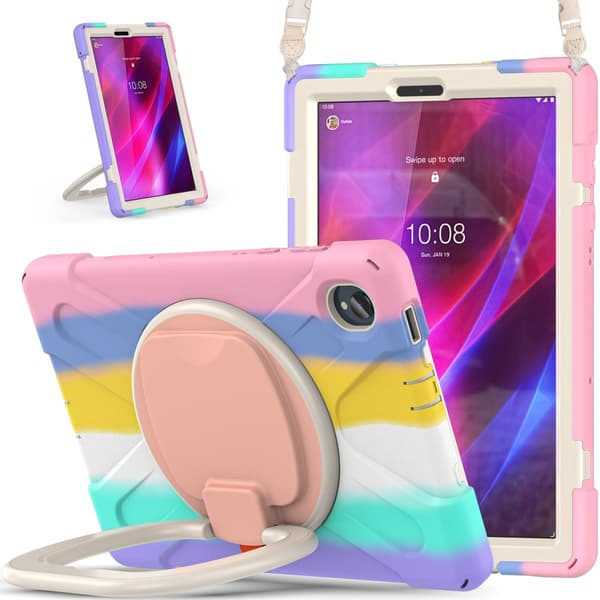 SKALO Lenovo Tab M10 FHD Plus 10.3" Extra Shock Resistant Armor Rengas kuori olkahihnalla - Rainbow