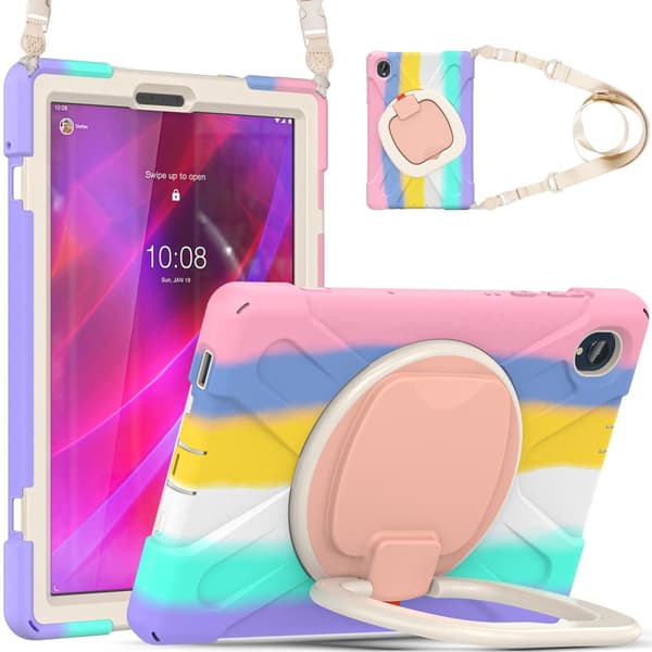 SKALO Lenovo Tab M10 FHD Plus 10.3" Extra Shock Resistant Armor Rengas kuori olkahihnalla - Rainbow
