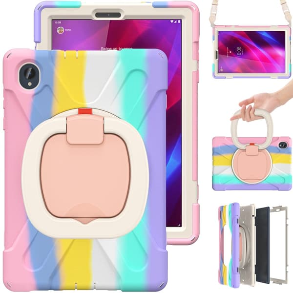 SKALO Lenovo Tab M10 FHD Plus 10.3" Extra Shock Resistant Armor Rengas kuori olkahihnalla - Rainbow