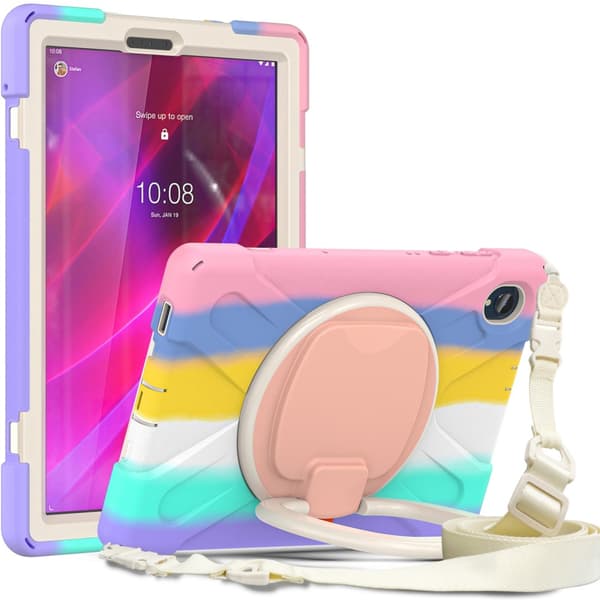 SKALO Lenovo Tab M10 FHD Plus 10.3" Extra Shock Resistant Armor Rengas kuori olkahihnalla - Rainbow
