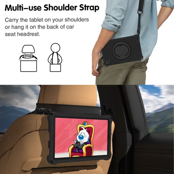 SKALO Lenovo Tab M10 FHD Plus 10.3" Extra Stöttåligt Armor Spindelnät Skal med Axelrem - Svart