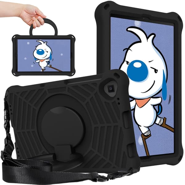 SKALO Lenovo Tab M10 FHD Plus 10.3" Extra Stöttåligt Armor Spindelnät Skal med Axelrem - Svart