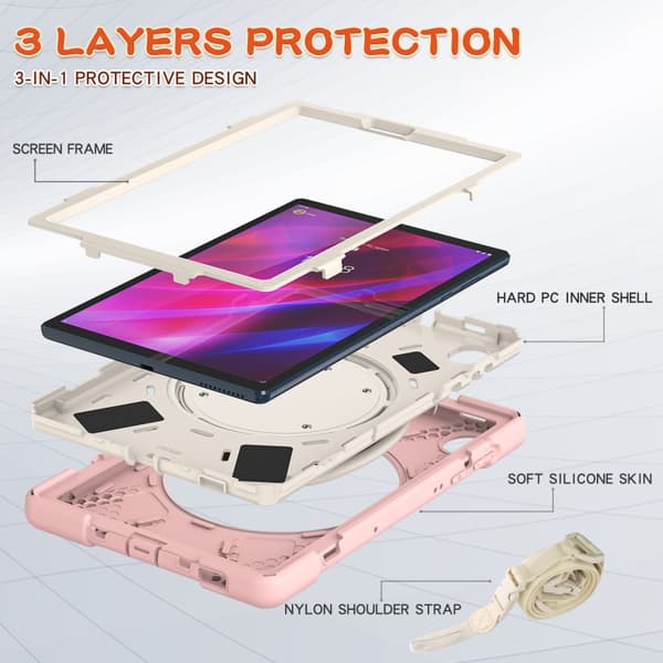 SKALO Lenovo Tab M10 FHD Plus 10.3" Ekstra stødsikker Armor ringskal med skulderrem - Pink