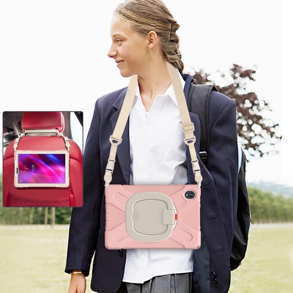 SKALO Lenovo Tab M10 FHD Plus 10.3" Ekstra stødsikker Armor ringskal med skulderrem - Pink