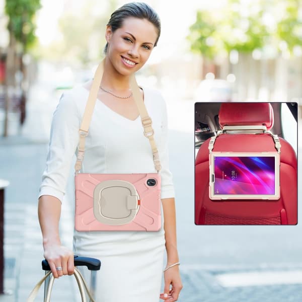 SKALO Lenovo Tab M10 FHD Plus 10.3" Ekstra stødsikker Armor ringskal med skulderrem - Pink