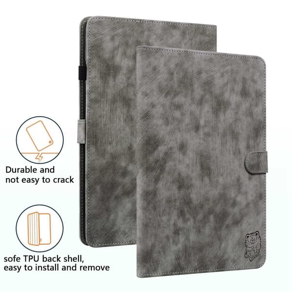 SKALO Amazon Fire HD 10/10 Plus (2021) Cute Tiger PU-læder Flip Cover - Grå