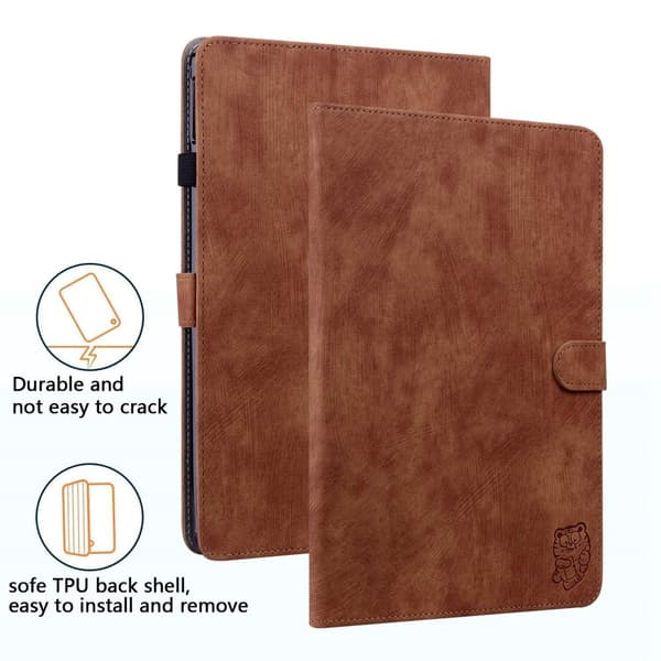 SKALO Amazon Fire HD 10/10 Plus (2021) Cute Tiger PU-læder Flip Cover - Brun