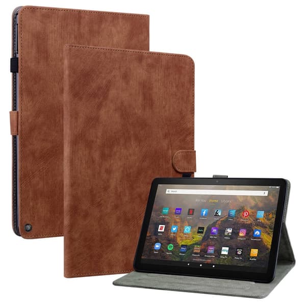 SKALO Amazon Fire HD 10/10 Plus (2021) Cute Tiger PU-læder Flip Cover - Brun