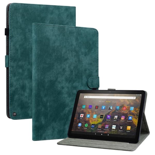 SKALO Amazon Fire HD 10/10 Plus (2021) Cute Tiger PU-nahkainen Lompakkokotelo - Vihreä