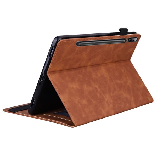 SKALO Samsung Tab S8 Ultra PU-nahkainen lompakkokotelo, jossa on kynäosasto - Ruskea