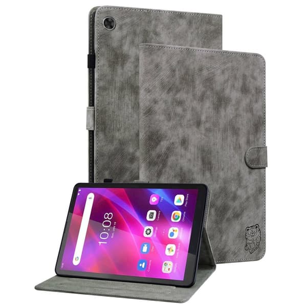 SKALO Lenovo Tab M7 (Gen 3) Cute Tiger PU-nahkainen Lompakkokotelo - Harmaa
