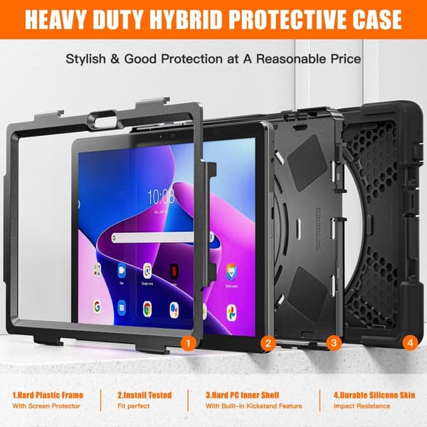 SKALO Lenovo Tab M10 (Gen 3) Extra Shockproof Armor Iskunkestävä kuori - Musta