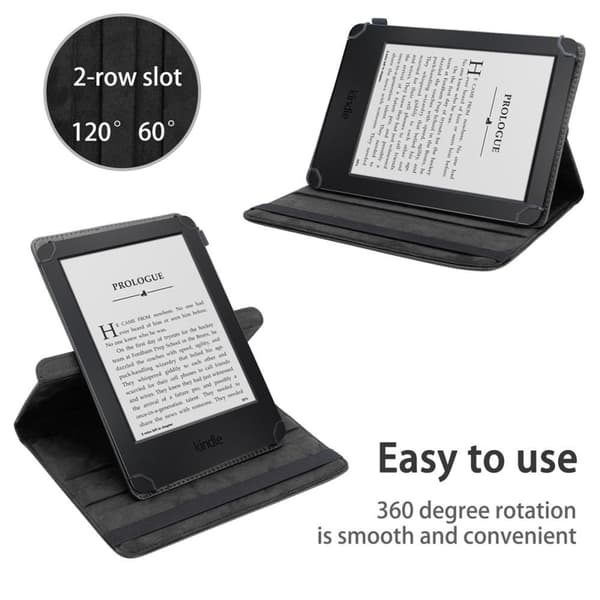 Deksel for Kindle Voyage 2014 (7. Gen.) 360 graders beskyttelsesetui nettbrett i kunstskinn med stativfunksjon og elastisk stropp