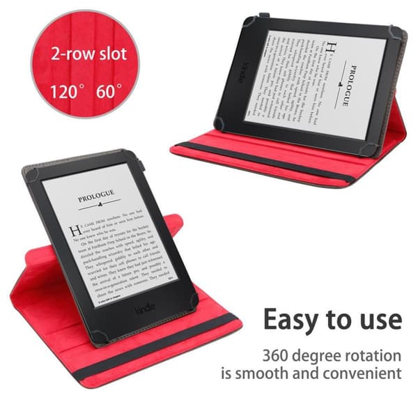 Fordal för surfplatta för Kindle Voyage 2014 (7. Gen.) Skal 360 Graders skyddsomslag av läderimitation med stativfunktion och elastiskt band