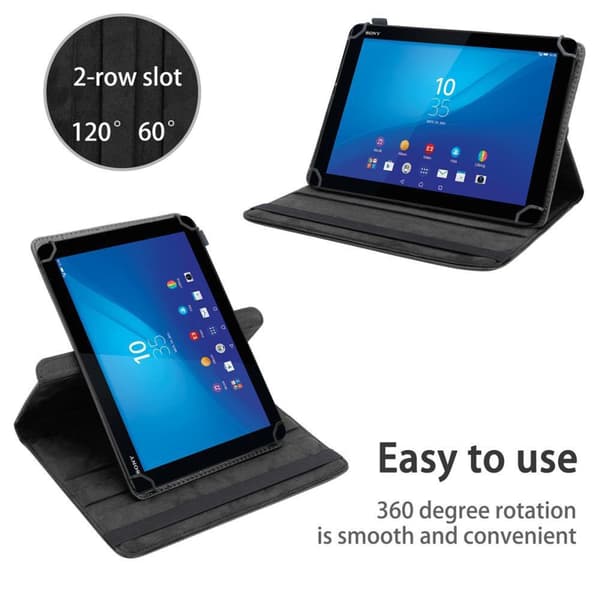 Fordal för surfplatta för Sony Xperia Tablet Z4 (10.1 tum) Skal 360 Graders skyddsomslag av läderimitation med stativfunktion och elastiskt band