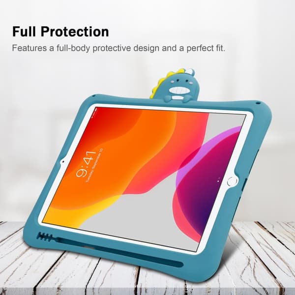 Deksel til iPad 7 / 8 (10.2 tommer) Beskyttelsesdeksel for barn laget av fleksibelt TPU-silikon med stativfunksjon