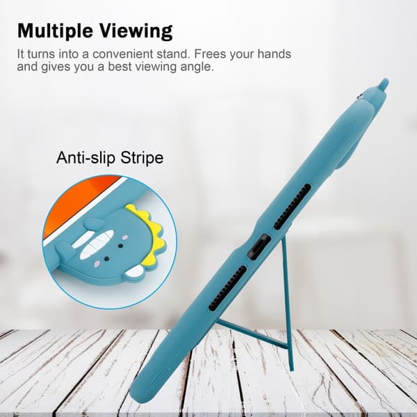 Deksel til iPad 7 / 8 (10.2 tommer) Beskyttelsesdeksel for barn laget av fleksibelt TPU-silikon med stativfunksjon