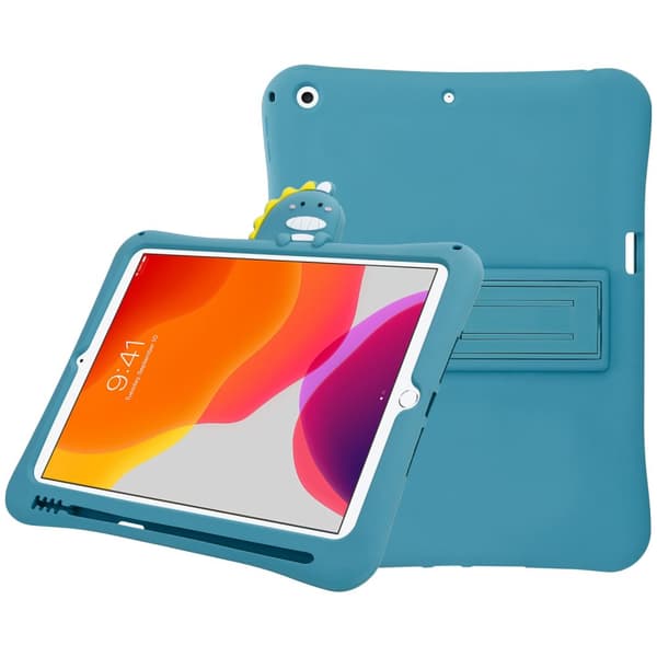Deksel til iPad 7 / 8 (10.2 tommer) Beskyttelsesdeksel for barn laget av fleksibelt TPU-silikon med stativfunksjon