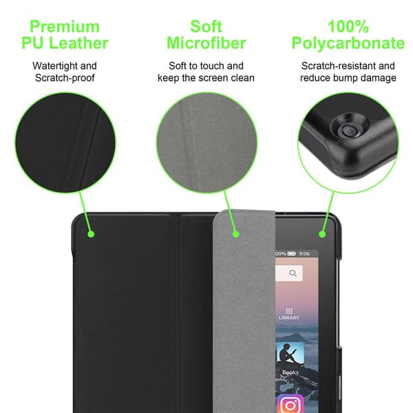 Deksel for Kindle FIRE HD 8 2017 / 2018 (7. und 8. Gen.) Ultratynt Lommebokdeksel til Nettbrett med automatisk oppvåkning og stativfunksjon