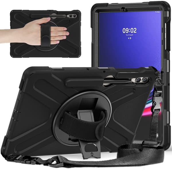SKALO Samsung Tab S9+/S9 FE+ Extra Stöttåligt Armor Handtag Skal med Axelrem - Svart