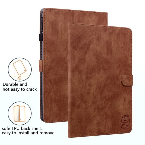 SKALO Lenovo Tab P12 Cute Tiger PU-læder Flip Cover - Brun