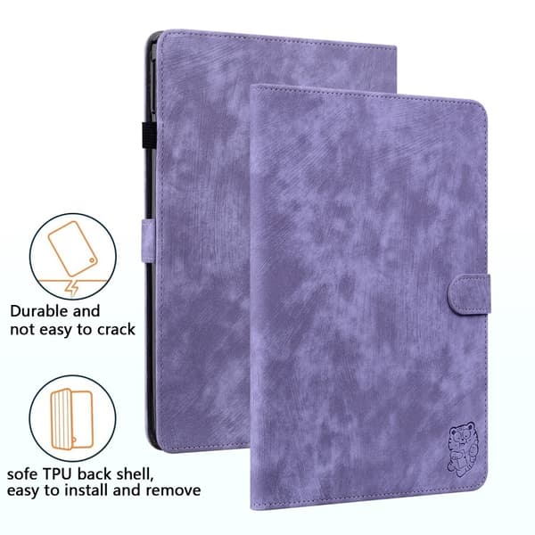 SKALO Lenovo Tab P12 Cute Tiger PU-læder Flip Cover - Lilla