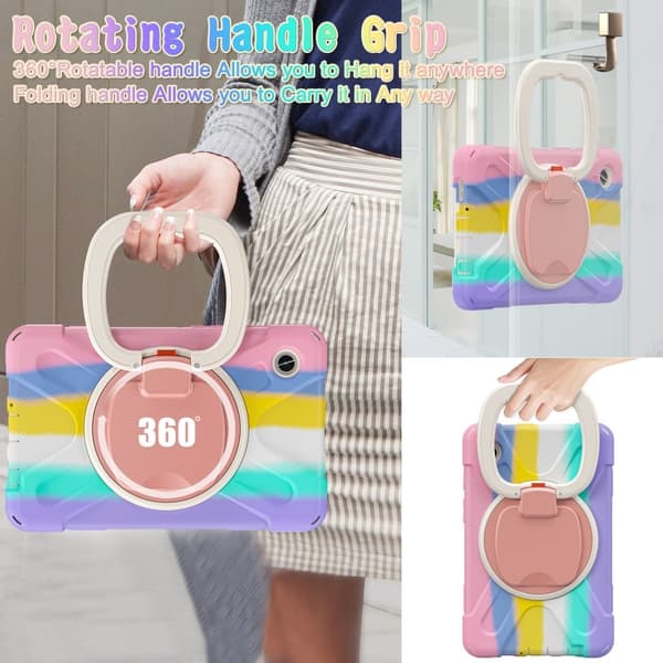 SKALO Samsung Tab A9 Extra Stöttåligt Armor 360 Handtag/Stativ Skal - Rainbow