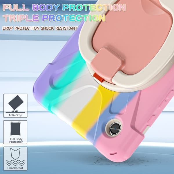 SKALO Samsung Tab A9 Extra Stöttåligt Armor 360 Handtag/Stativ Skal - Rainbow