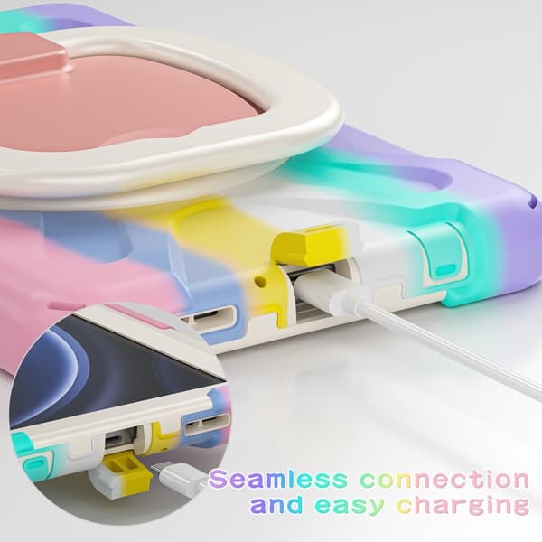 SKALO Samsung Tab A9 Extra Stöttåligt Armor 360 Handtag/Stativ Skal - Rainbow