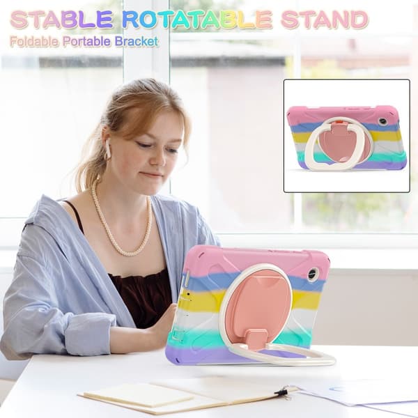 SKALO Samsung Tab A9 Extra Stöttåligt Armor 360 Handtag/Stativ Skal - Rainbow