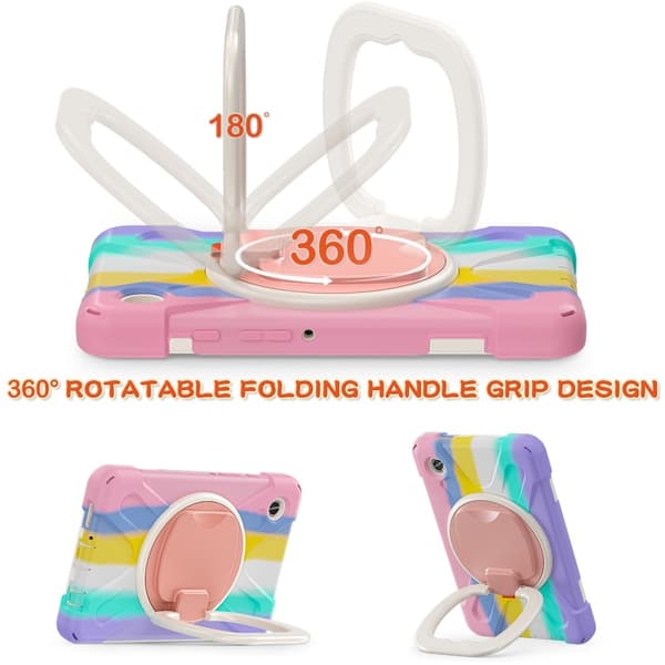 SKALO Samsung Tab A9 Extra Stöttåligt Armor 360 Handtag/Stativ Skal - Rainbow