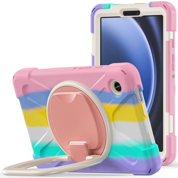 SKALO Samsung Tab A9 Extra Stöttåligt Armor 360 Handtag/Stativ Skal - Rainbow