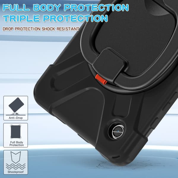 SKALO Samsung Tab A9 Extra Shockproof Armor 360 Kahva/Tripod Suojakuori - Musta