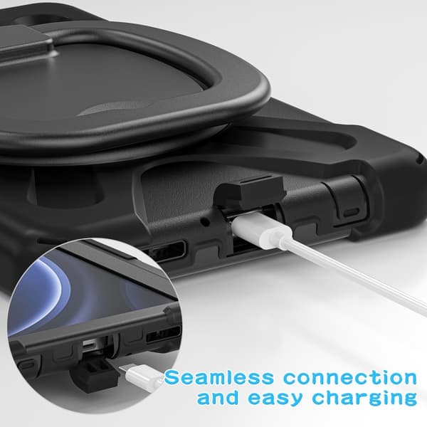 SKALO Samsung Tab A9 Extra Shockproof Armor 360 Kahva/Tripod Suojakuori - Musta