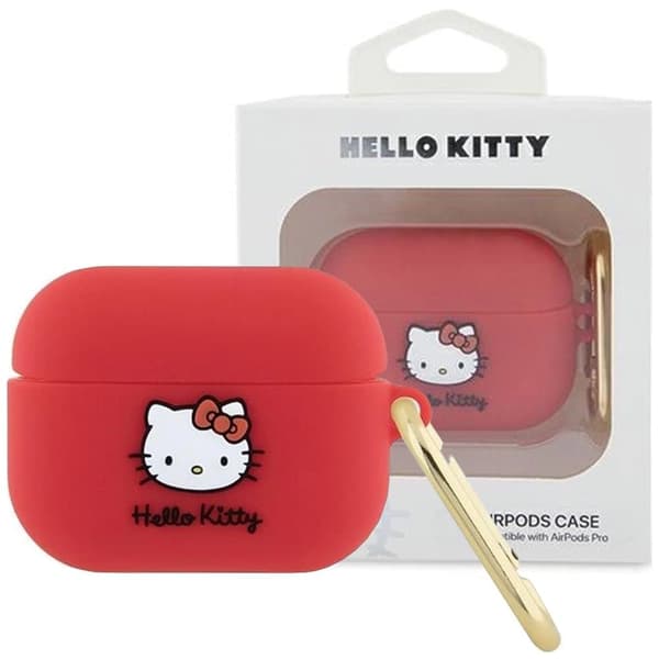 Hello Kitty Silikon 3D Kitty Head Case for AirPods Pro - Rød