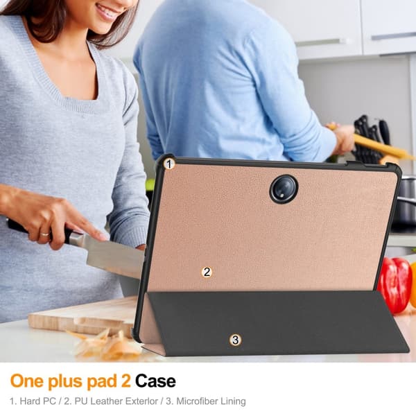 SKALO OnePlus Pad 2 Trifold Flip Cover - Rosa guld