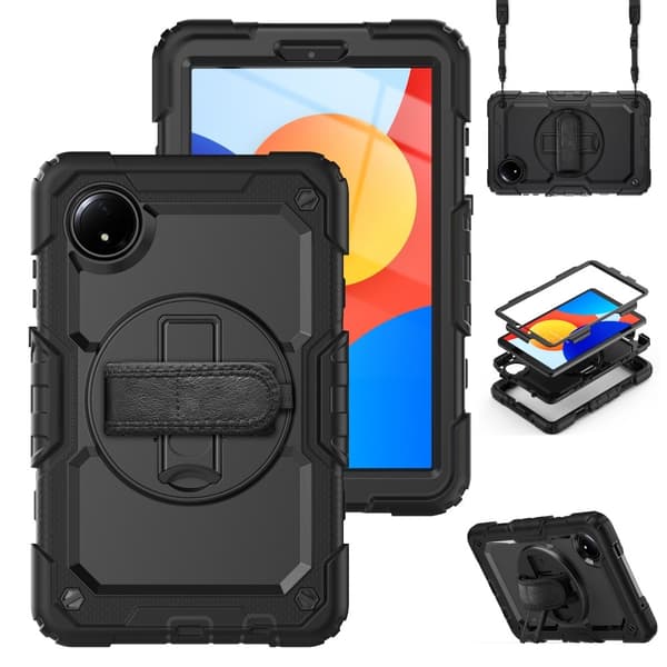 SKALO Xiaomi Redmi Pad SE 8.7 Armor 360 kahva olkahihna+Näytönsuoja Kotelo - Musta