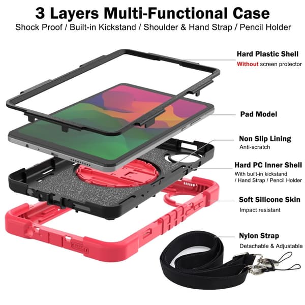 SKALO Xiaomi Redmi Pad SE 8.7 Extra Shockproof Armor 360 Kahva/Tripod Suojakuori - Punainen
