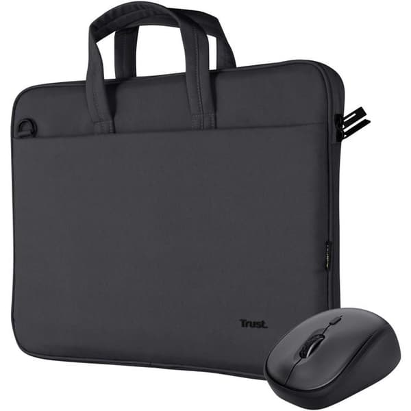 Trust Bologna ECO bärbar dator och musväska, upp till 16 tum, Silent Wireless Mouse, 800-1600 DPI, för PC – Svart