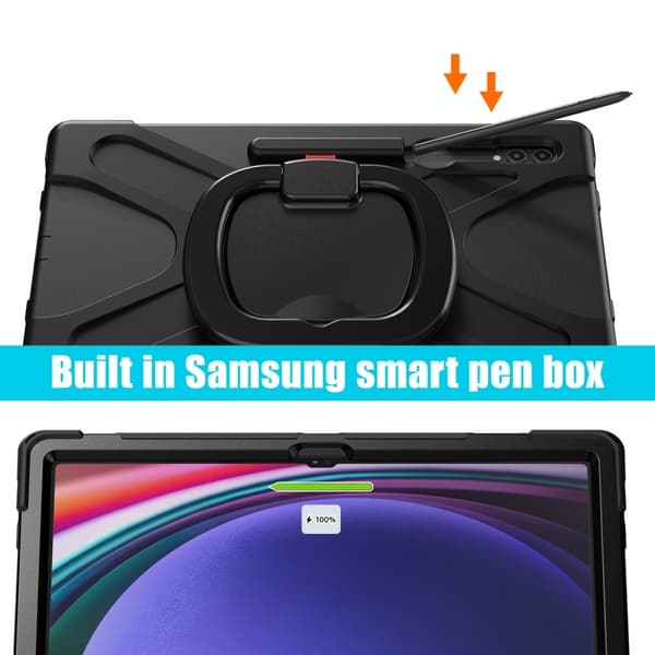 SKALO Samsung Tab S10 Ultra Extra Shockproof Armor 360 Kahva/Tripod Suojakuori - Musta
