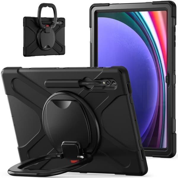 SKALO Samsung Tab S10 Ultra Ekstra stødsikker Armor 360 håndtag/stativ Cover -. Sort