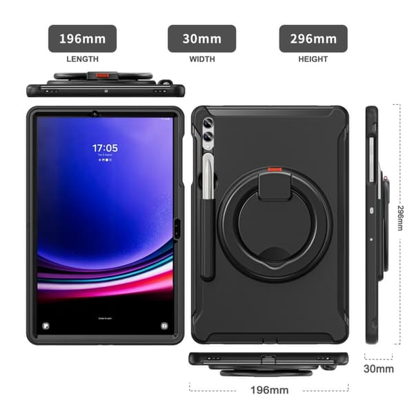 SKALO Samsung Tab S10 Plus Extra Shockproof Armor 360 Kahva/Tripod Suojakuori - Musta