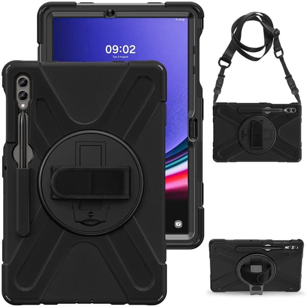 SKALO Samsung Tab S10 Plus Ekstra stødsikker Armor Cover med skulderrem - Sort