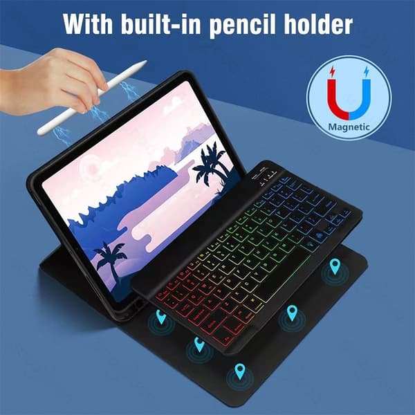 INF Læderetui med RGB Bluetooth-tastatur til iPad iPad 10.2/10.5 Inches
